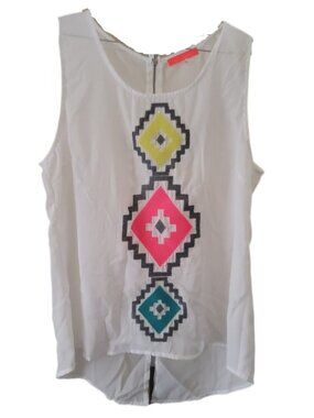 Lulumari White Aztec Design Sleeveless Top